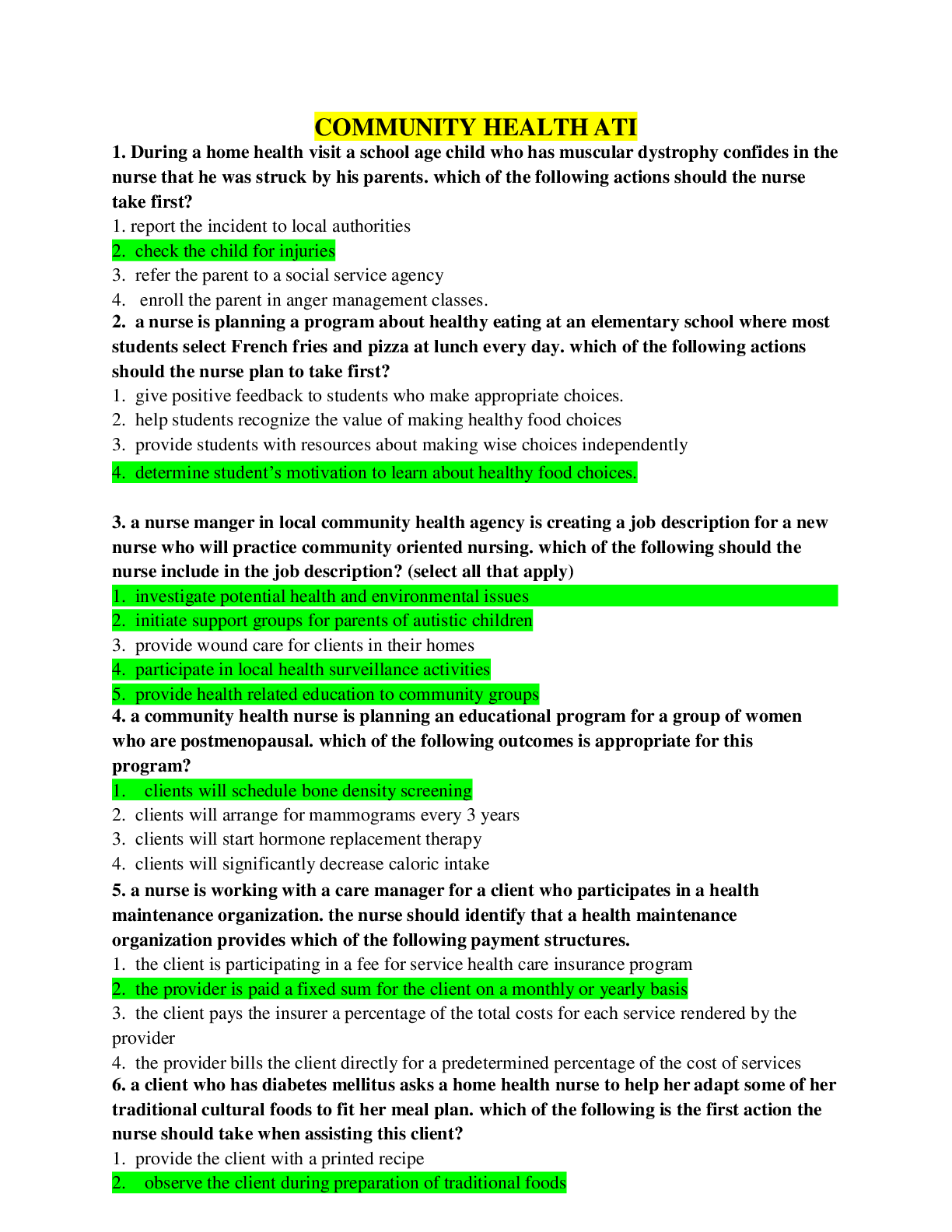 Preview of COMMUNITY HEALTH ATI 100% TOP GRADED